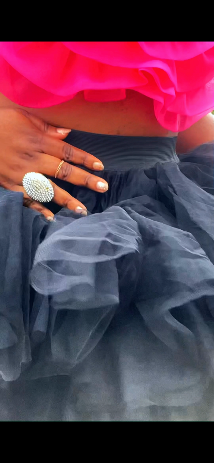 Black High-Low Tiered Tulle Statement Skirt