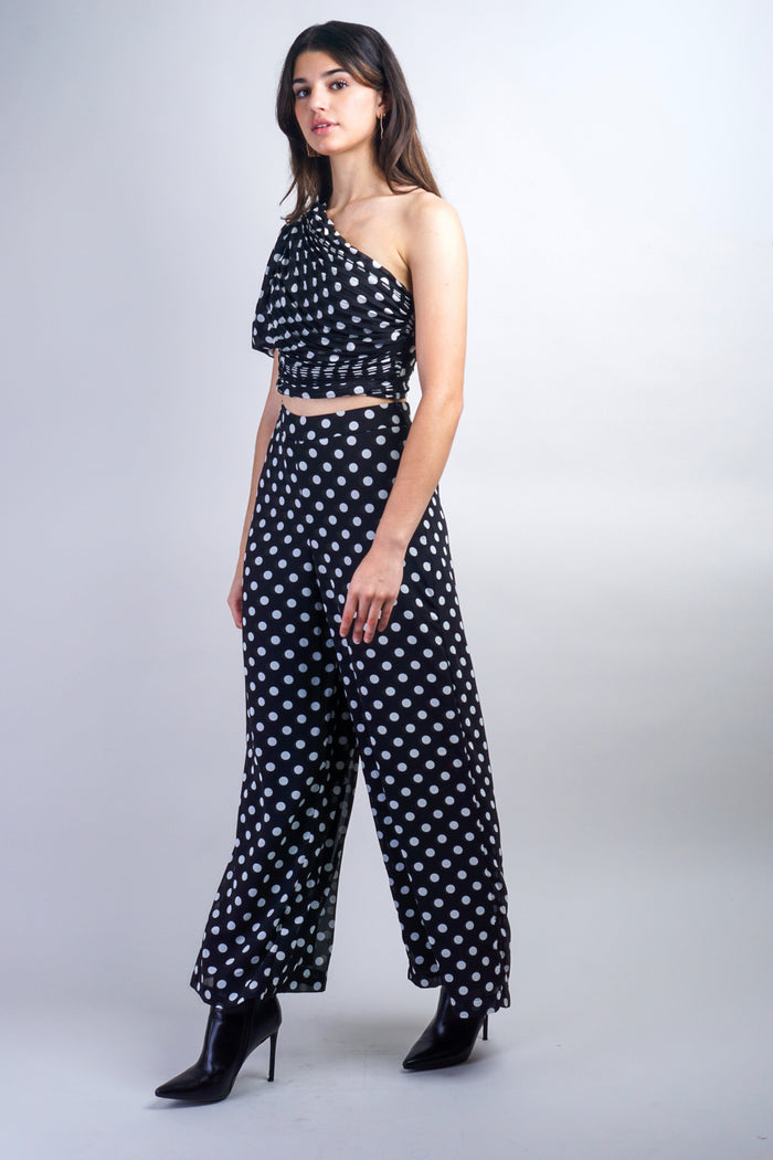 Private Label TOPS Black Polka Dot One Shoulder Top