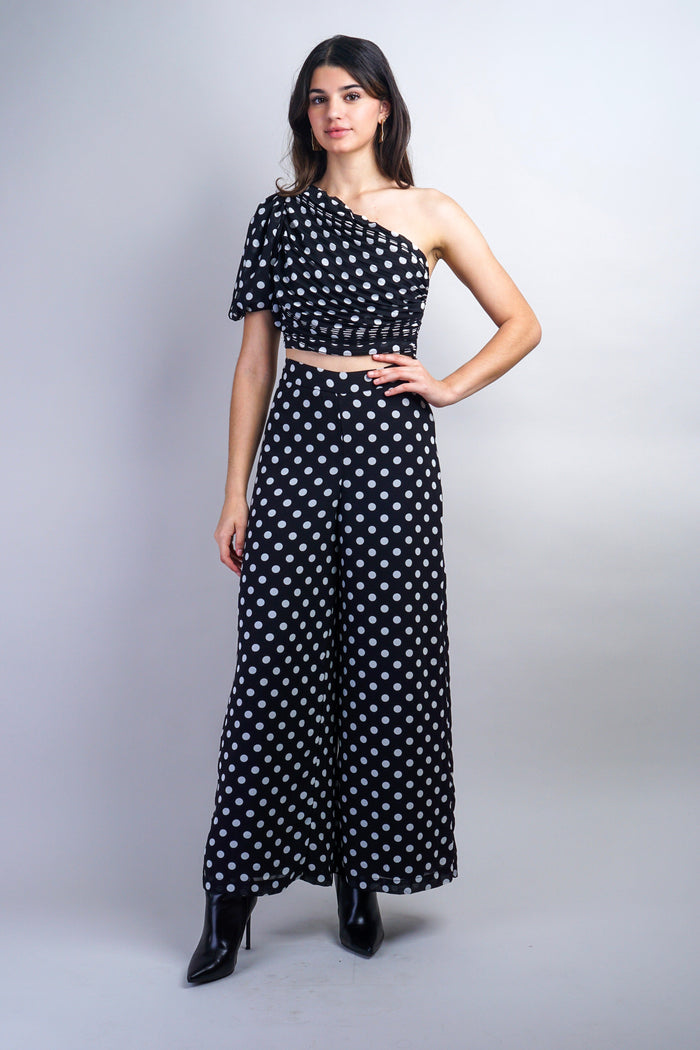 Private Label TOPS Black Polka Dot One Shoulder Top