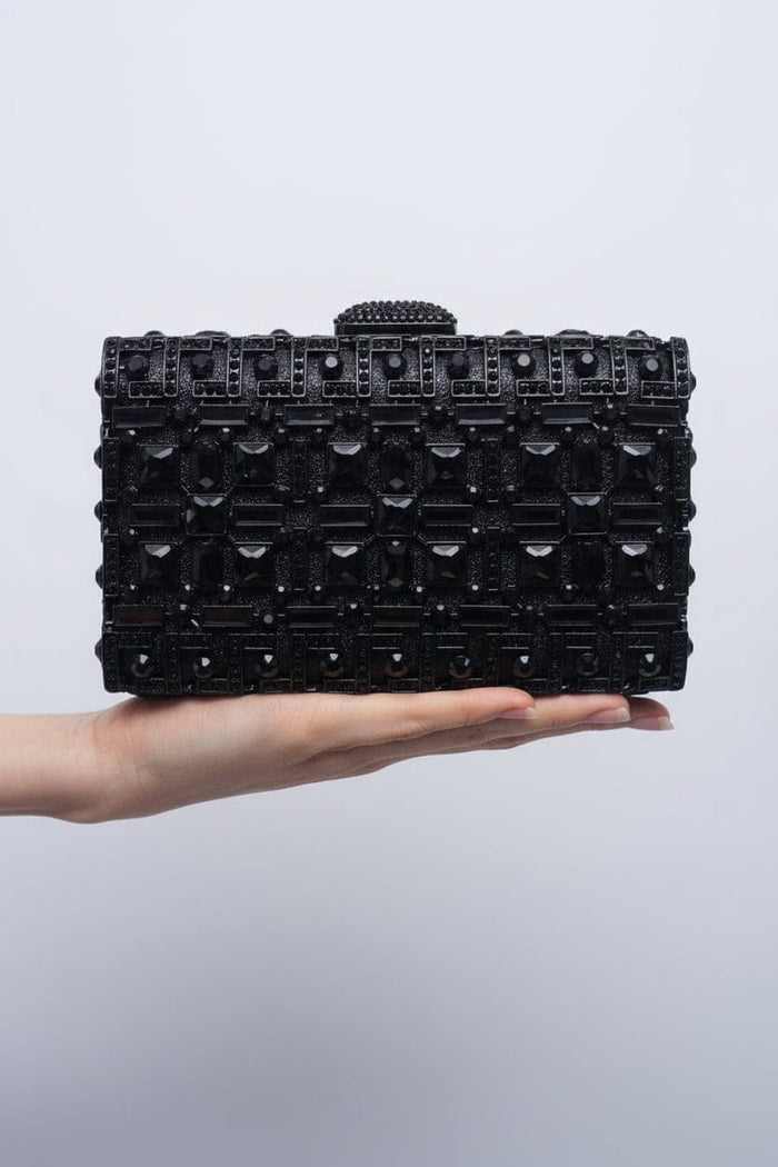 Private Label CLUTCHES Black Black Rhinestone Box Clutch