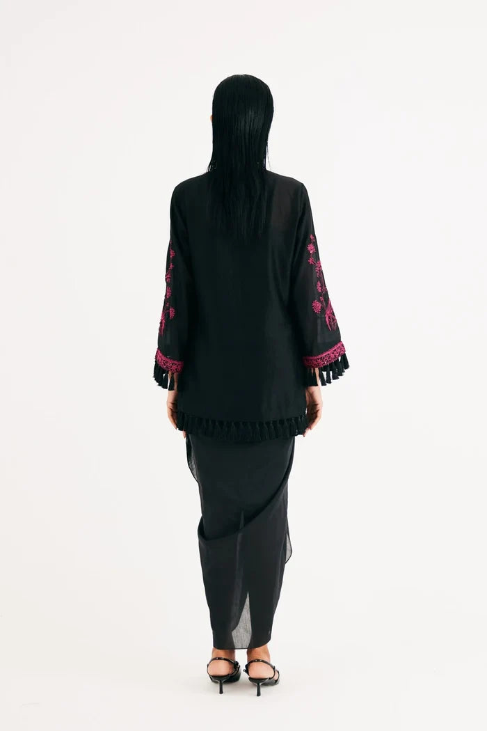 Black Silk Chanderi Drape Skirt