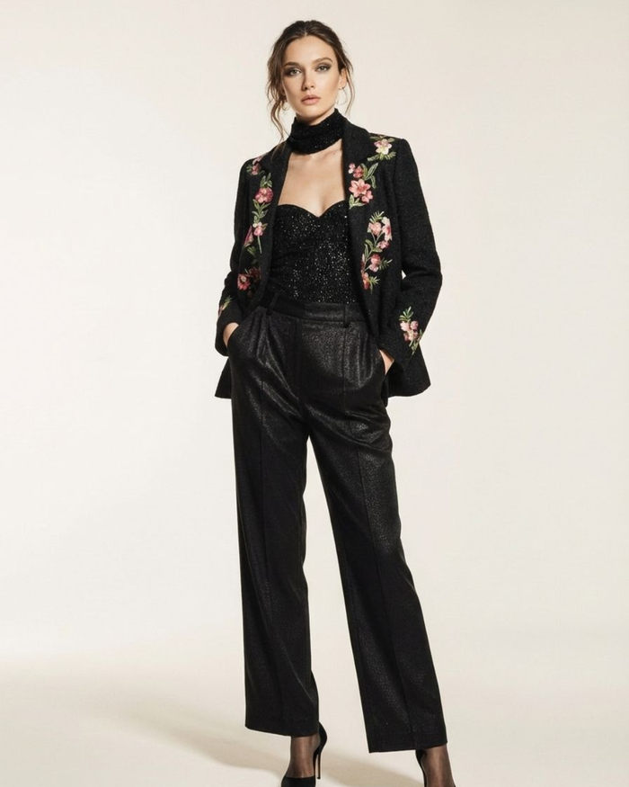 BLACK TWEED FLORAL JACKET
