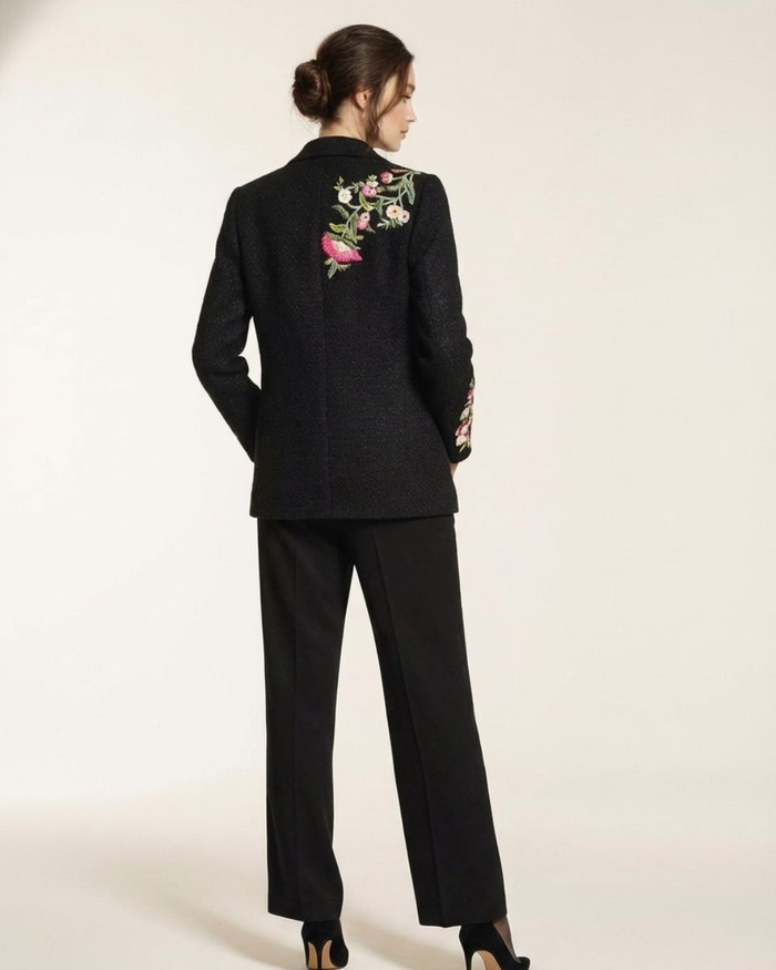 BLACK TWEED FLORAL JACKET