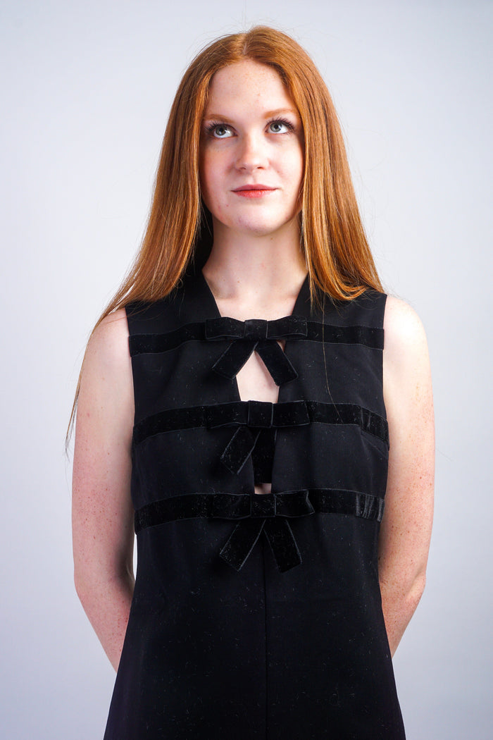 Private Label DRESSES Black Velvet Bow Mini Dress
