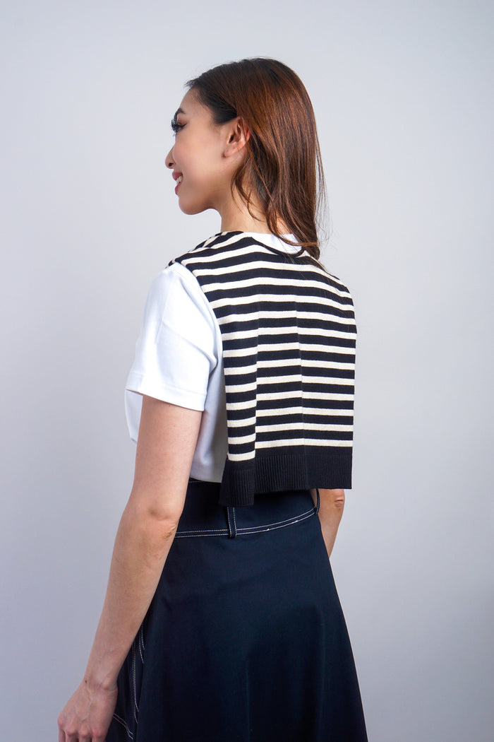 Private Label SCARVES Black/White Striped Knit Shoulder Shawl