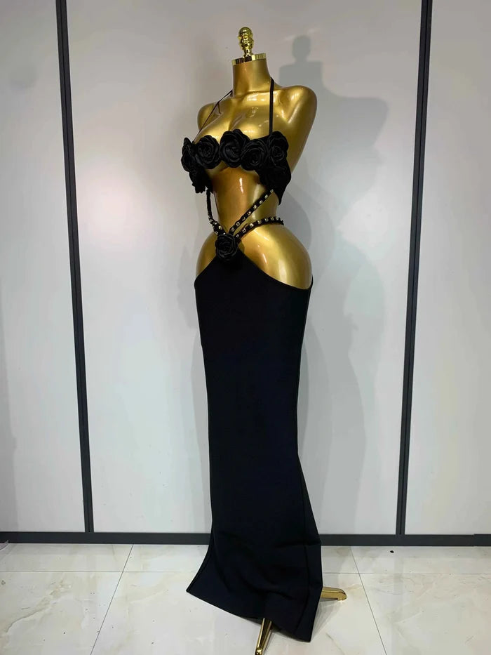 Blanca Halter Backless Maxi Long Bodycon Bandage Dress