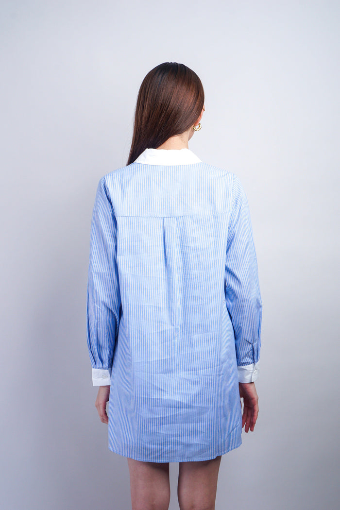 Private Label DRESSES Blue Pin Stripped Contrast Shift Shirt Dress