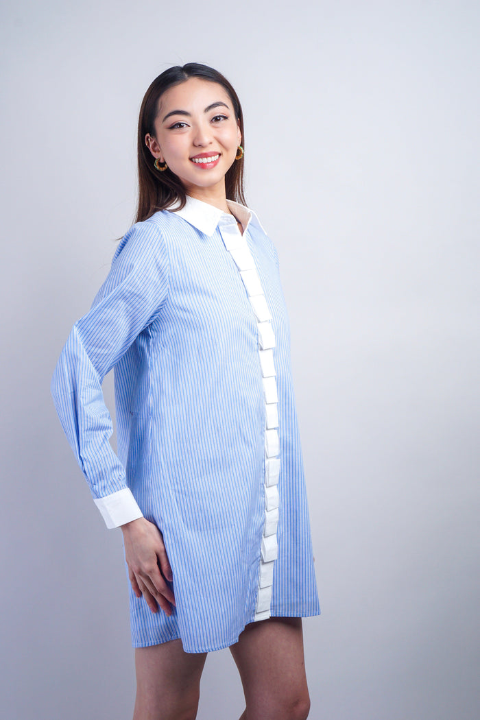 Private Label DRESSES Blue Pin Stripped Contrast Shift Shirt Dress