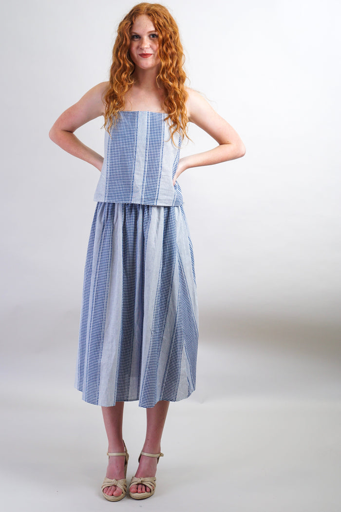 Private Label SKIRTS Blue & White Gingham Maxi Skirt