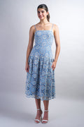 Blue/Ivory Crochet Scallop Straps Dress