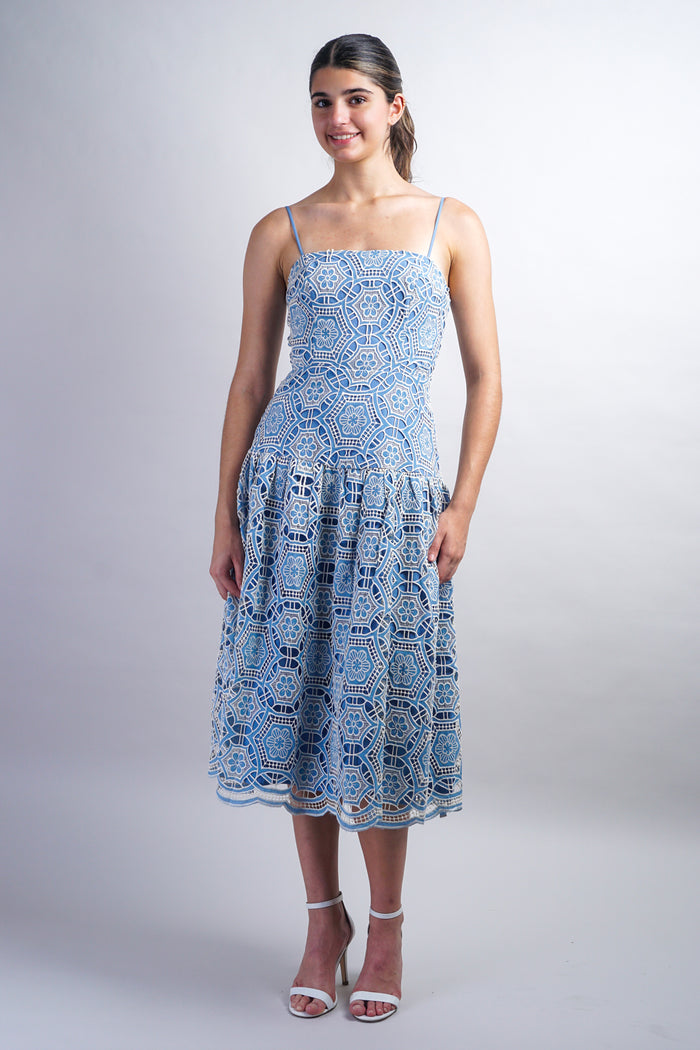 Blue/Ivory Crochet Scallop Straps Dress