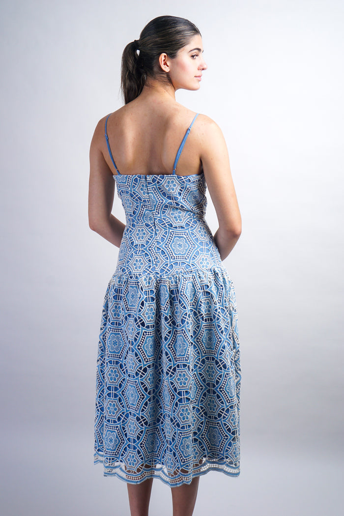 Blue/Ivory Crochet Scallop Straps Dress