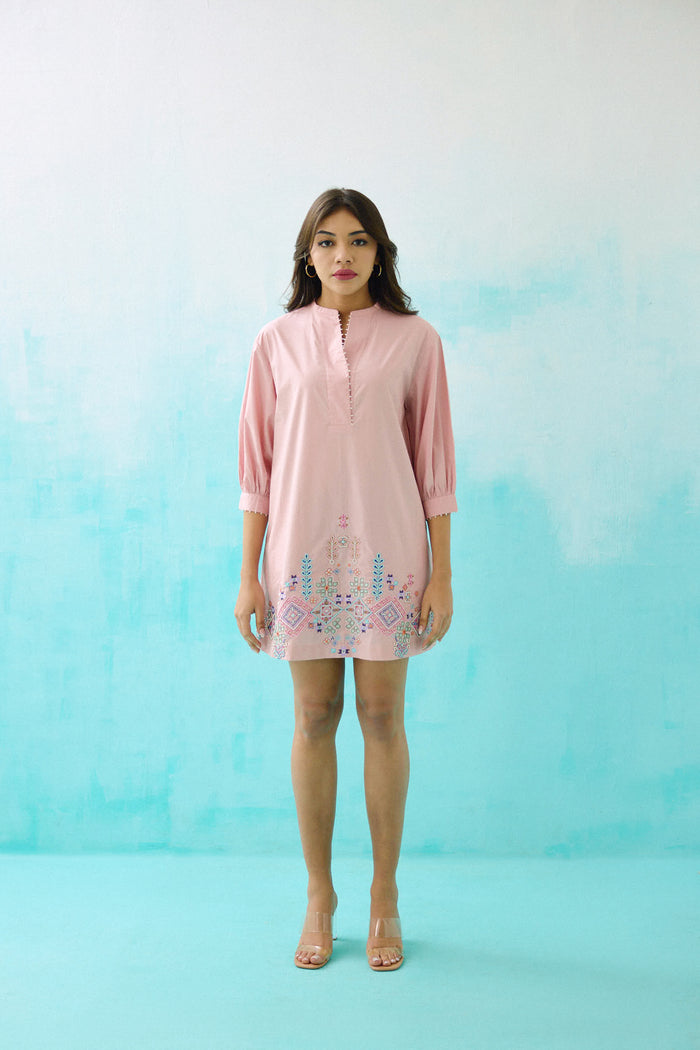 Blush pink cotton Embroidered Idealist Shift Dress