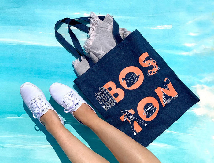 Boston Font Denim Tote - Cotton Denim, USA Made