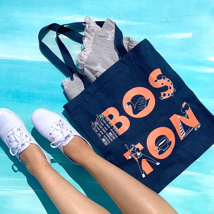 Boston Font Denim Tote - Cotton Denim, USA Made