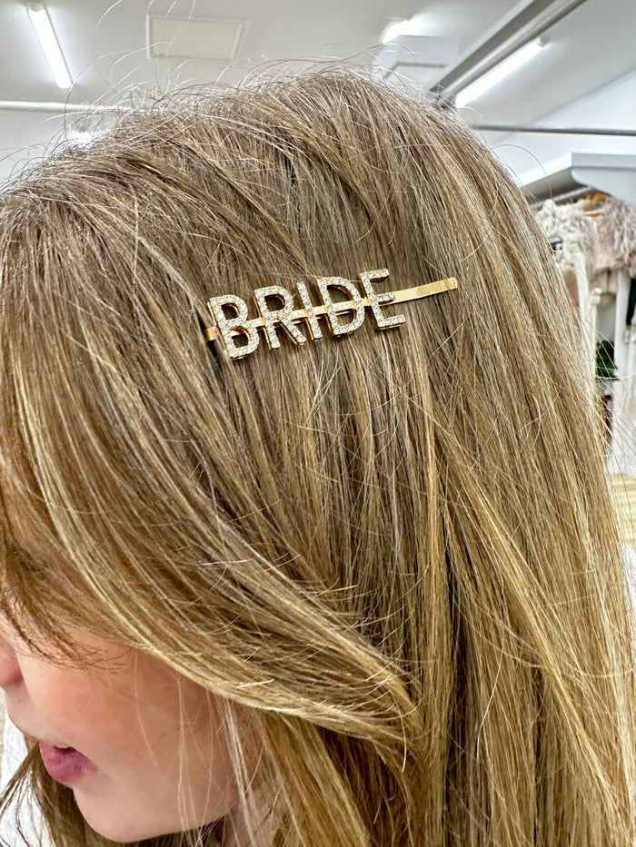 BRIDE Rhinestone Hair Slide Gold - Giftware - Honey Fawn Boutique
