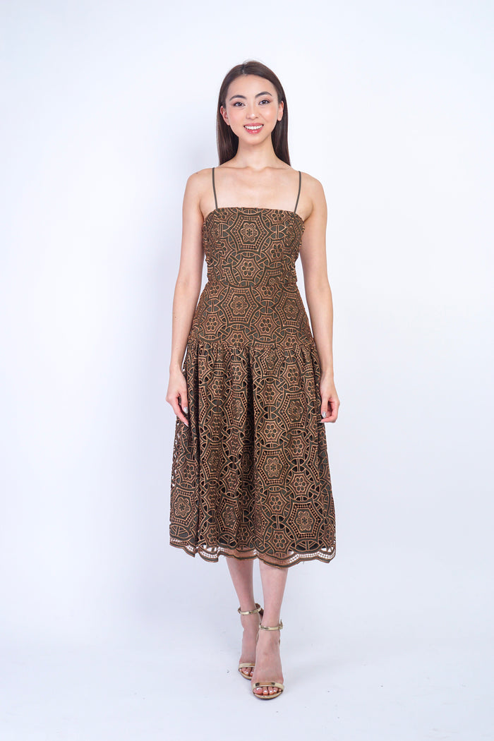 Private Label DRESSES Bronze and Olive Scallop Hem Sleeveless Dress