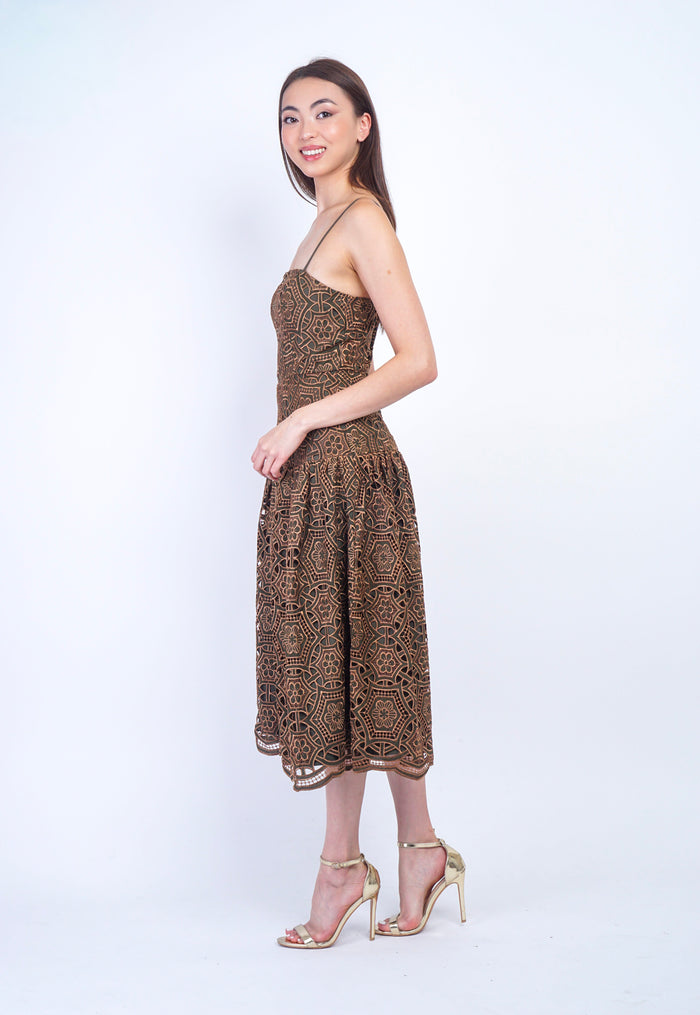 Private Label DRESSES Bronze and Olive Scallop Hem Sleeveless Dress