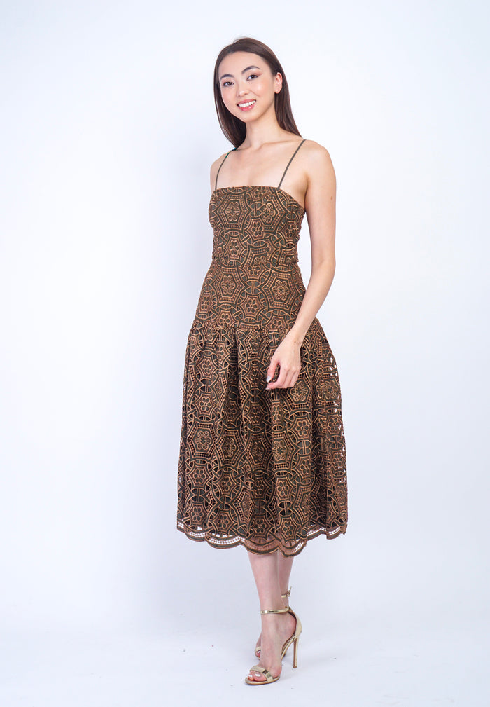 Private Label DRESSES Bronze and Olive Scallop Hem Sleeveless Dress