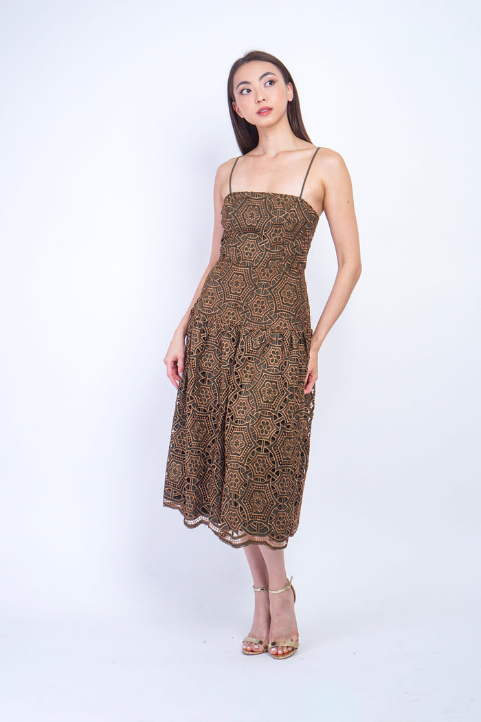 Private Label DRESSES Bronze and Olive Scallop Hem Sleeveless Dress
