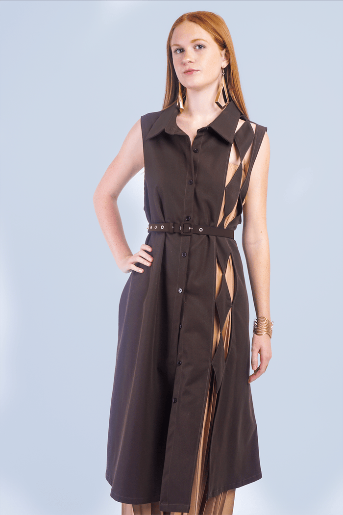 Private Label TOPS Brown Brown Diamond Vest Dress