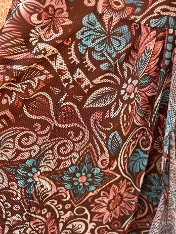 BROWN FLORAL SLEEVELESS DRESS