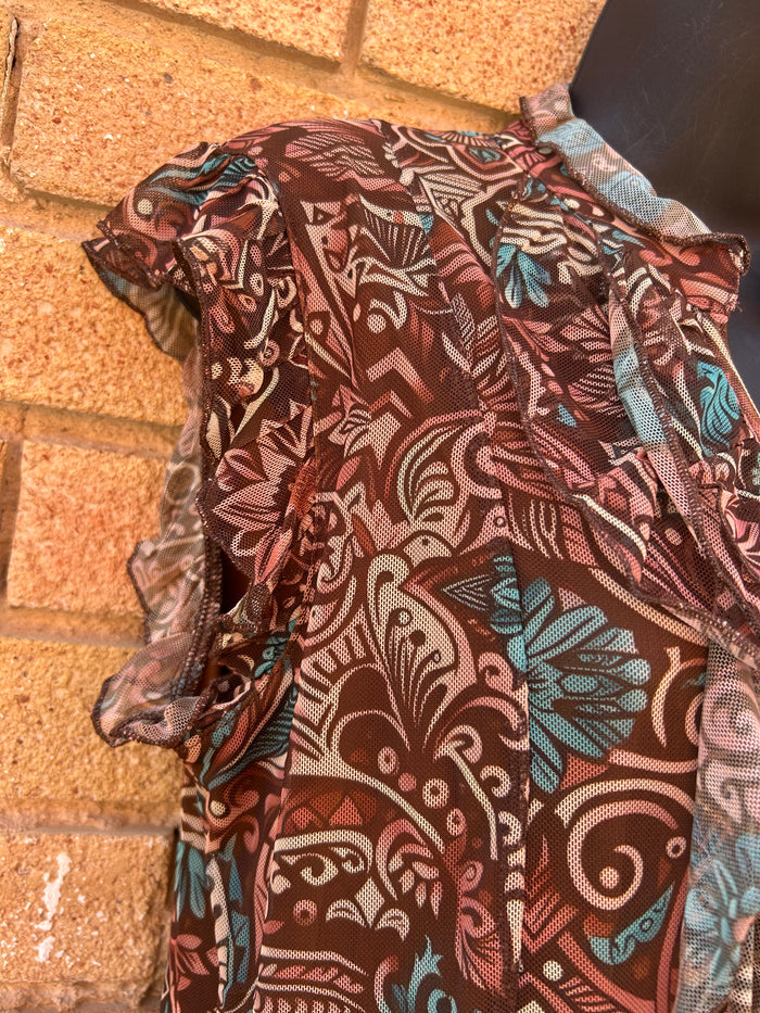 BROWN FLORAL SLEEVELESS DRESS
