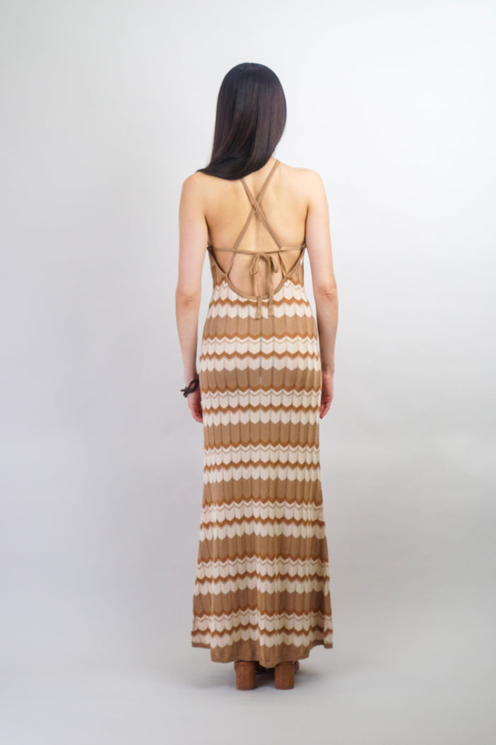 Private Label DRESSES Brown Knitted Zig Zag Striped Midi Dress