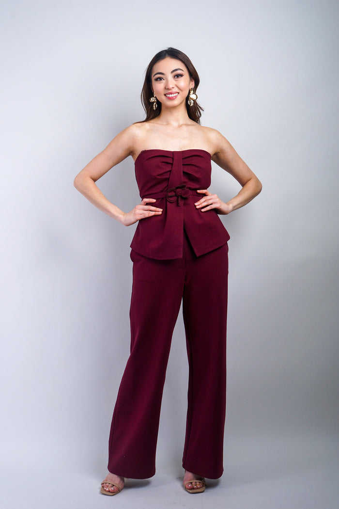 Private Label PANTS Burgundy Knit Straight Pant