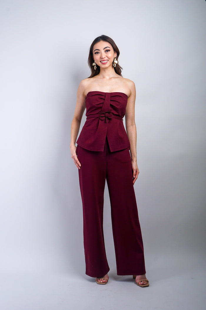 Private Label PANTS Burgundy Knit Straight Pant