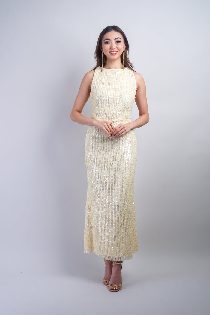 Private Label DRESSES Butter Sequin Crew Neck Slim Midi Dress