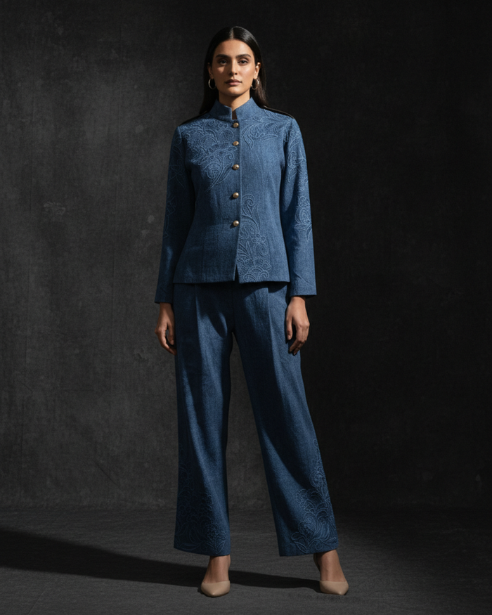 Cambridge blue denim jacket set