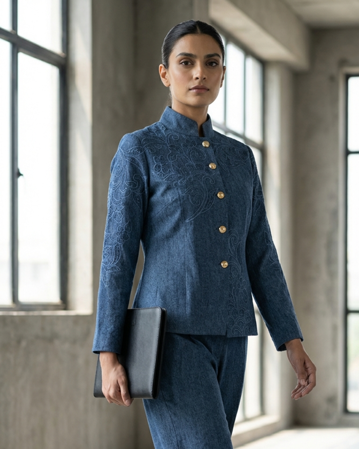 Cambridge blue denim jacket set