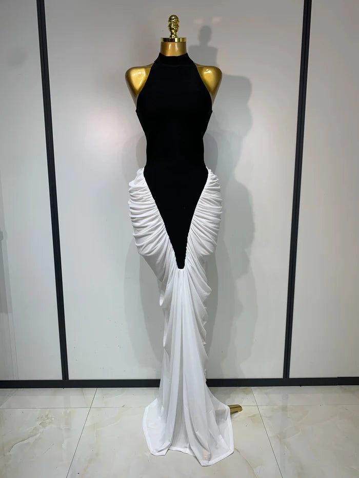 Camille patchwork sleeveless ruched bodycon maxi dress for evening wear