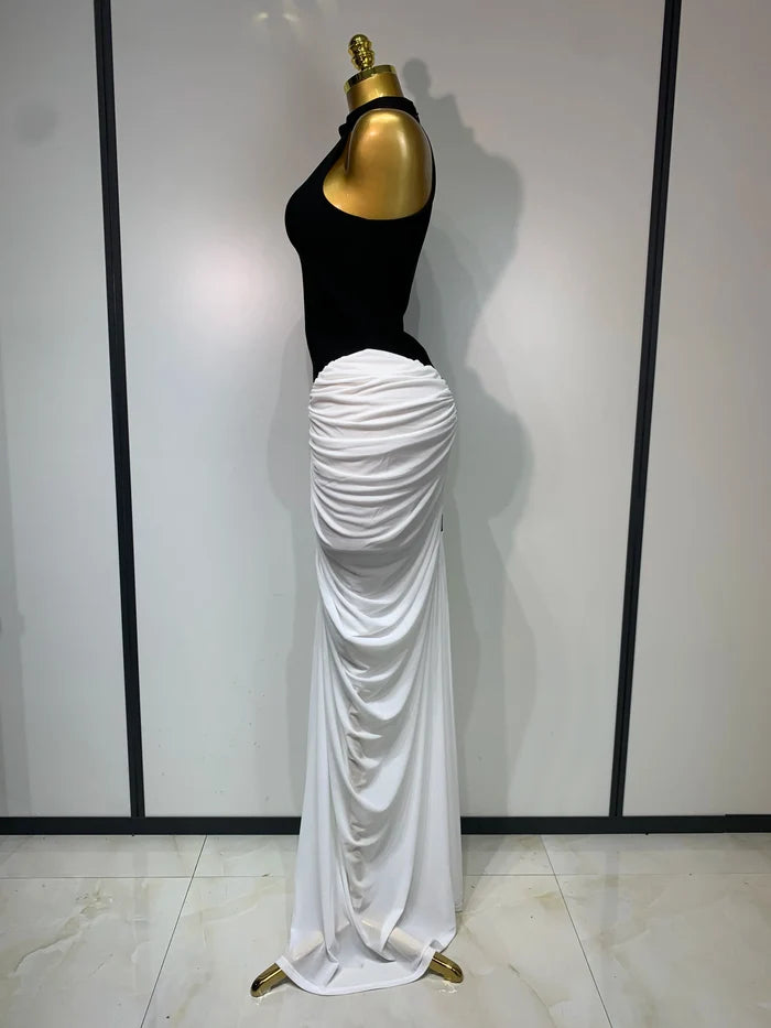 Camille patchwork sleeveless ruched bodycon maxi dress for evening wear