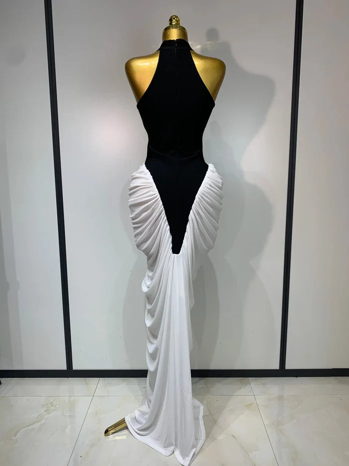 Camille patchwork sleeveless ruched bodycon maxi dress for evening wear
