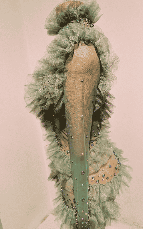 Channel Mint Color Long Sleeve Mesh Ruffles Shining Sequins Bodycon Mini Dress