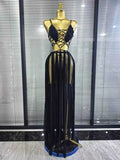 Chantelle Golden Sequin Mesh See-Through Maxi Dress