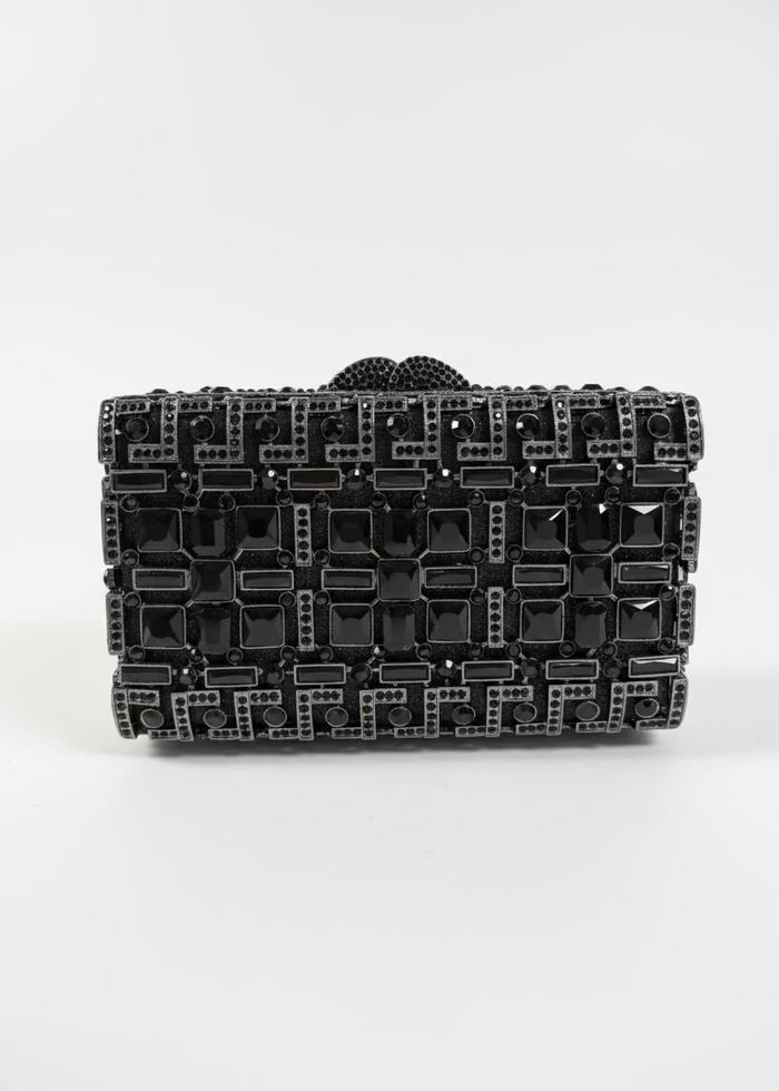 Private Label CLUTCHES Black Black Rhinestone Box Clutch