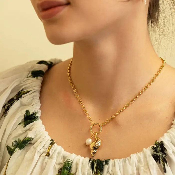 Conch Shell and Pearl Statement Necklace