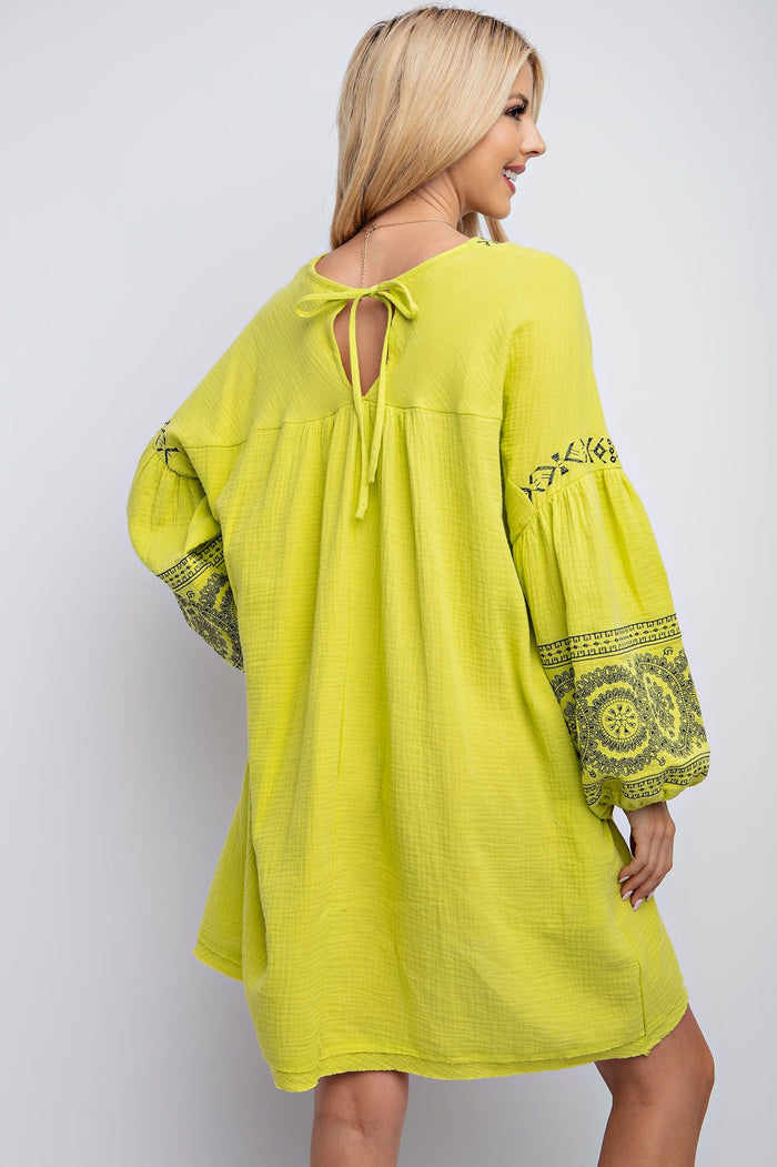 COTTON GAUZE EMBROIDERED WOVEN DRESS (3 colors)
