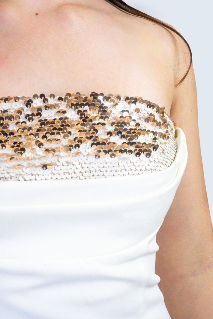 DCD DRESSES Cream Sequin Panel Strapless Mini Dress