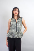 Private Label TOPS Cream/Black Scallop Print Sleeveless Blouse