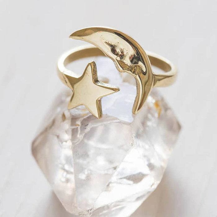 Crescent Moon & Star Ring