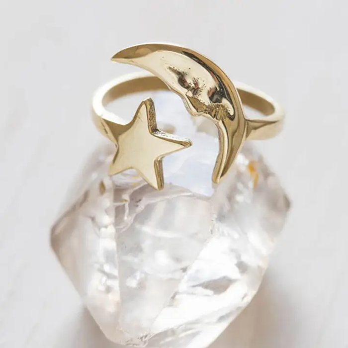 Crescent Moon & Star Ring