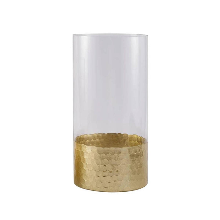 Cylinder Glass Vase With Gold Honeycomb Base- 12"H