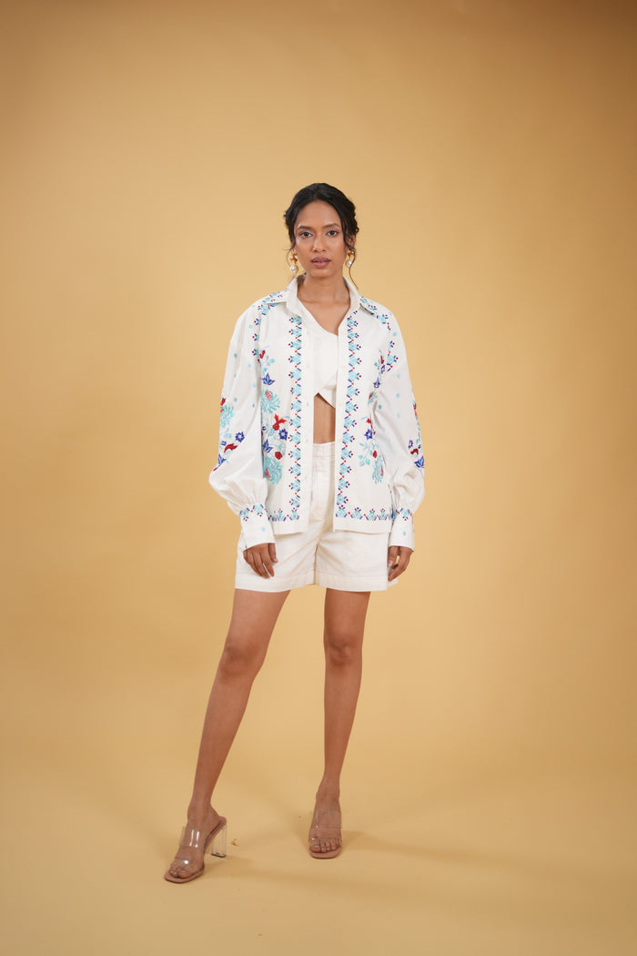 Dahlia Bloom Embroidered Shirt