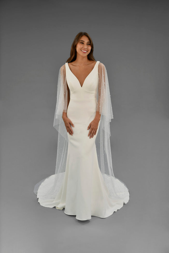 Dani Tulle & Pearl Bridal Cape Train 18 IVR Ivory - Accessory - Grace and Goddess