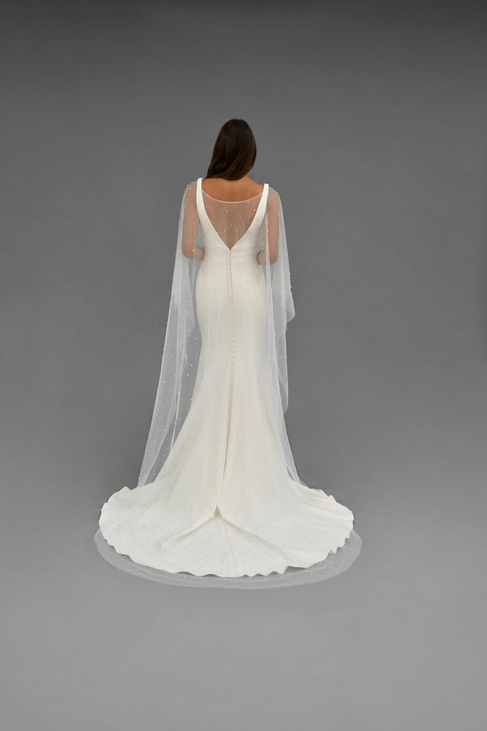 Dani Tulle & Pearl Bridal Cape Train - Accessory - Grace and Goddess