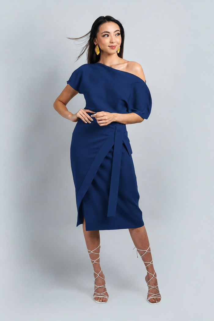 Dark Blue Misha Wrapped Midi Skirt